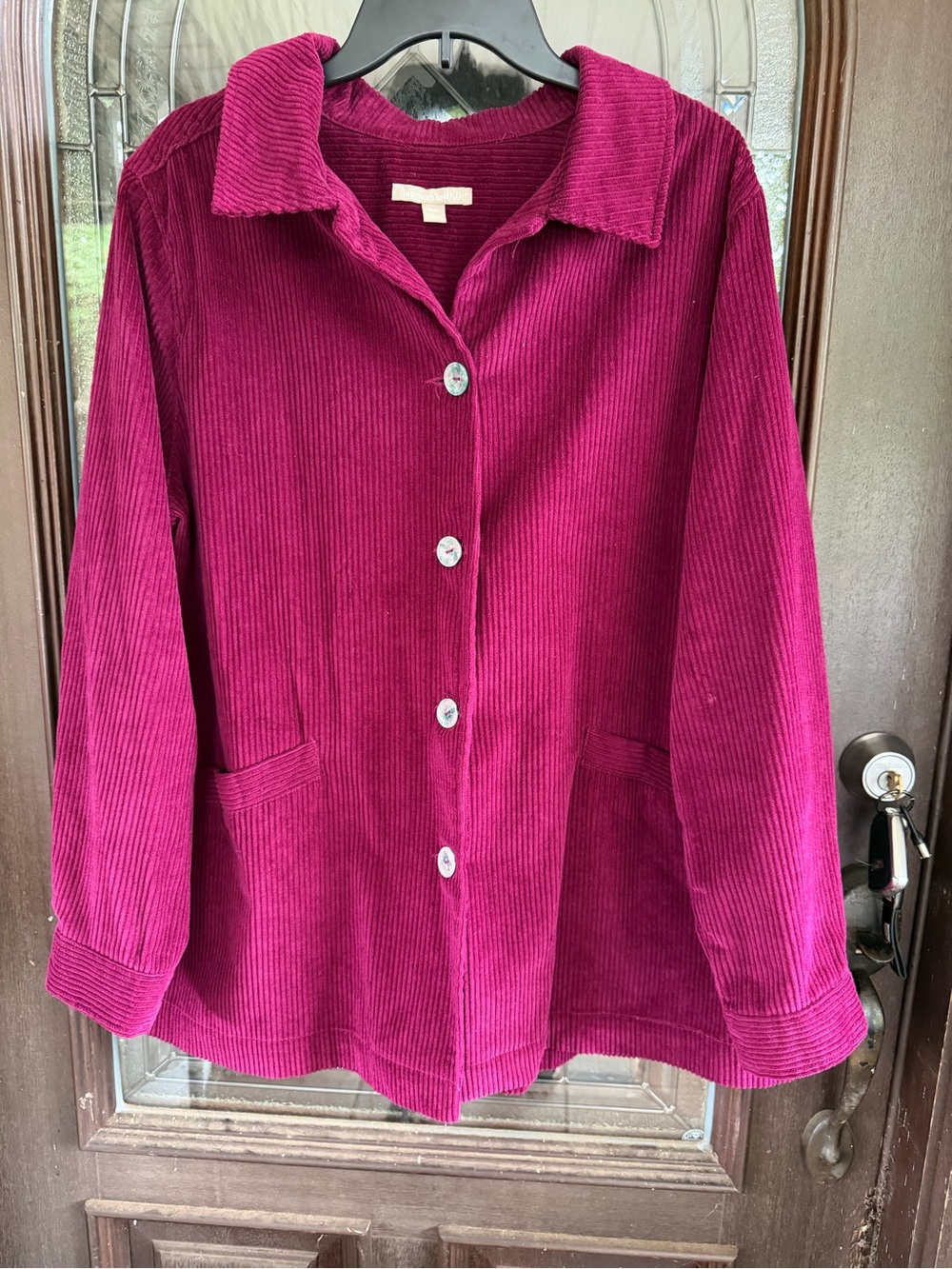 Woman Within Corduroy Button-Front Jacket in Berry Pink